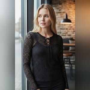 Jacob Black Lace Long Sleeve Top